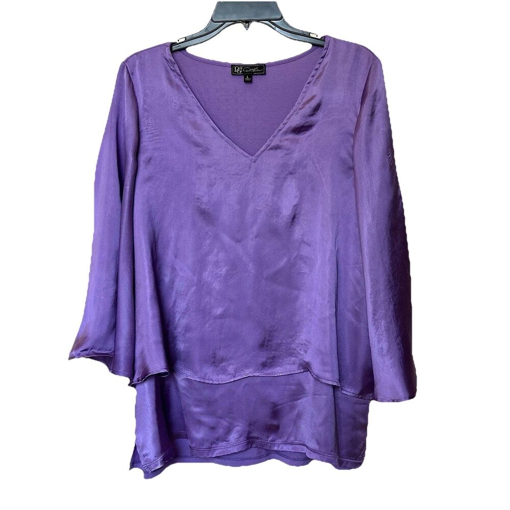 Diane Gilman Top Women’s Lg Pullover Tired Purple Party Lagen Quiet Luxury Flowy